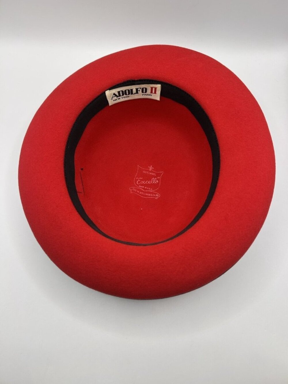 Vintage Adolfo II Red Wool Felt Hat Black Bow Heart Charm USA Excello Chic Style - Picture 7 of 16